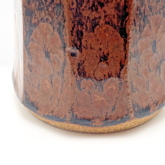 Studio Pottery Blue Spruce Bend Oregon Brown Black Vase Candle Holder Artisan 7" - Picture 3 of 11